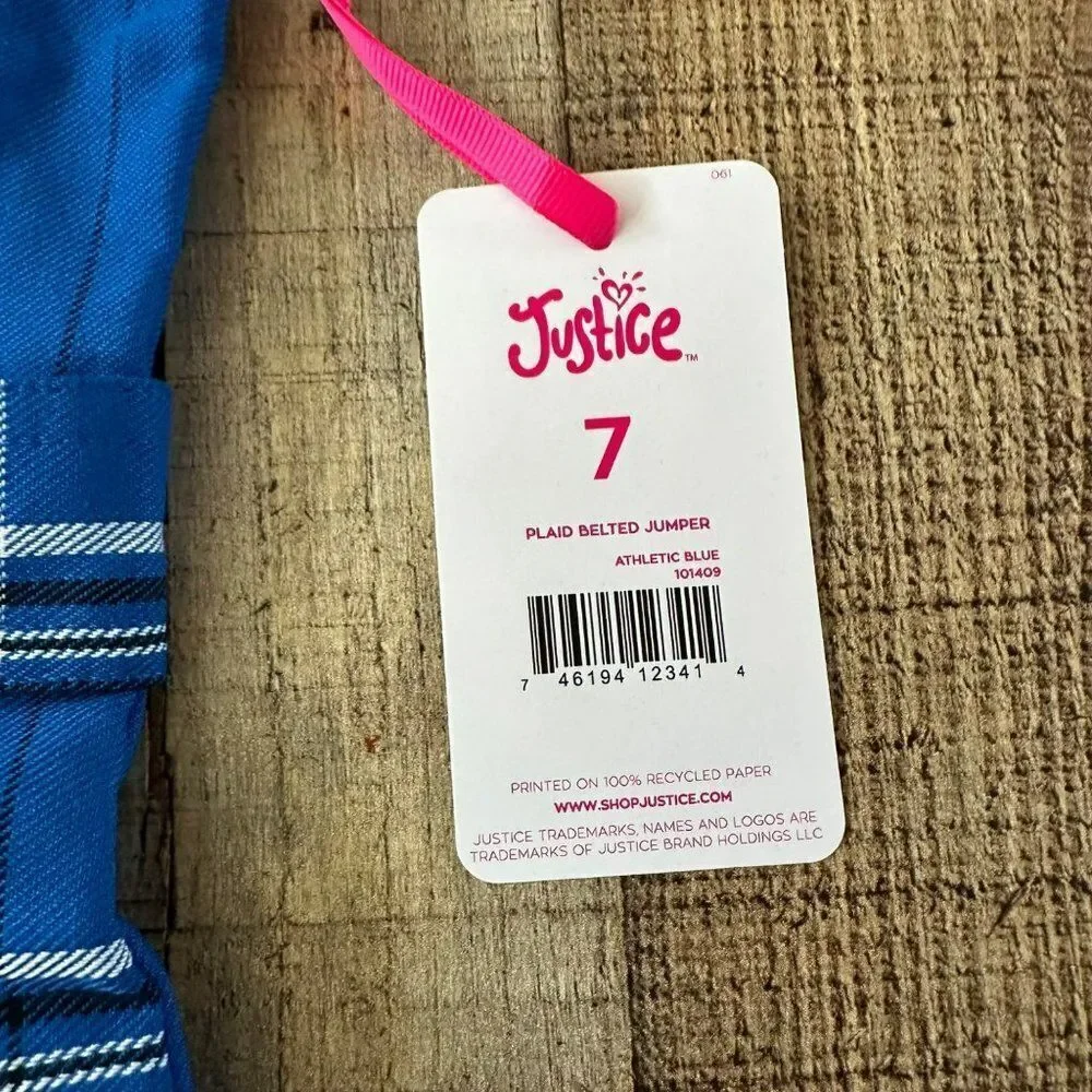 Justice Girls Black Short Sleeve Tee and Tank Dress in Blue Plaid Belted Jumper